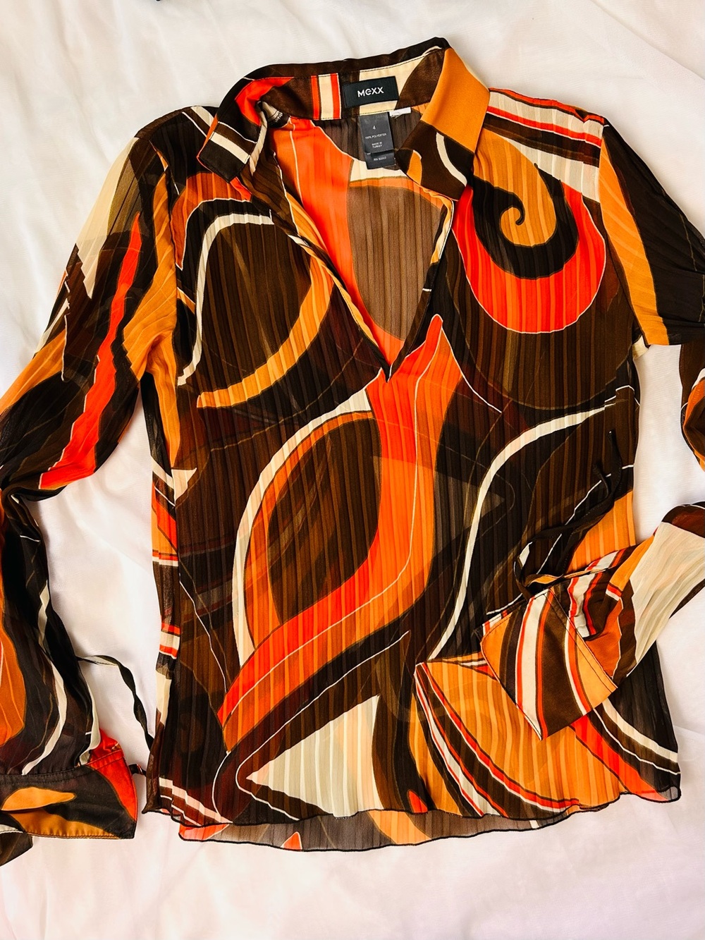 Mexx Orange Brown Swirl Print Button-Down Blouse
